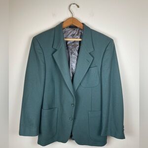 Vintage 1970s Alexander Shields Park Avenue NY Men's Teal Wool Blend Blazer